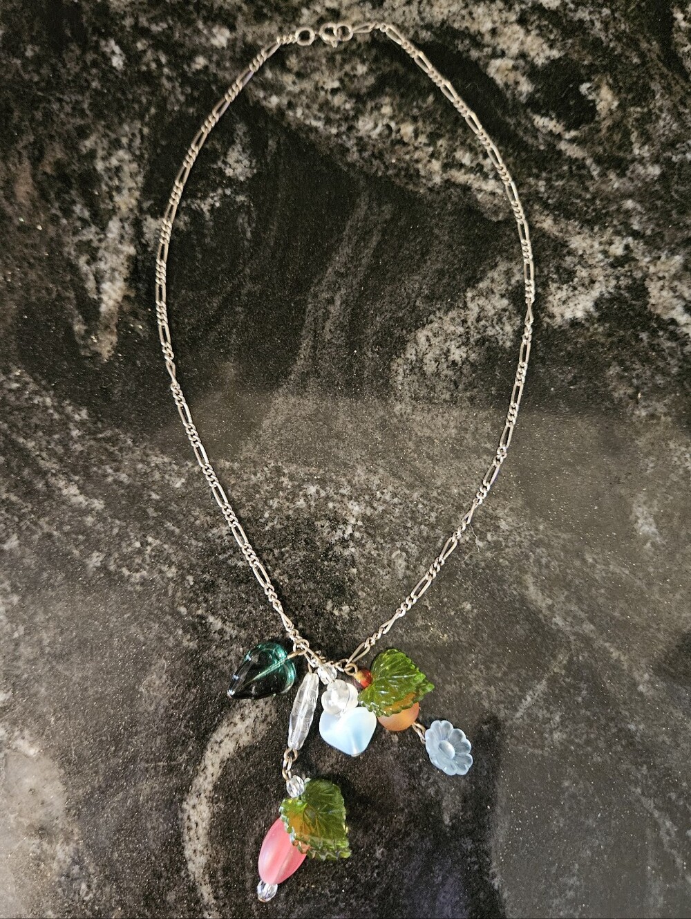 Vintage Poured Glass Fruit Salad Charm Necklace